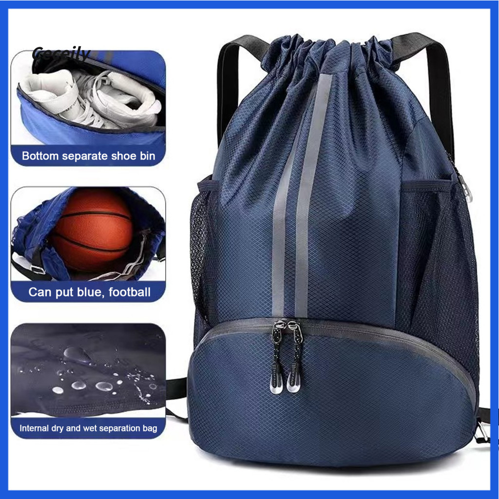 Storage Bag Sports Backpack Waterproof Drawstring Gym with Separate Shoe Compartment – Multi-use for Soccer Basketball