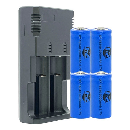 Carregador Duplo Com LED Indicador De Carga + 4 Baterias 16340 Cr123a Recarregável Promoção