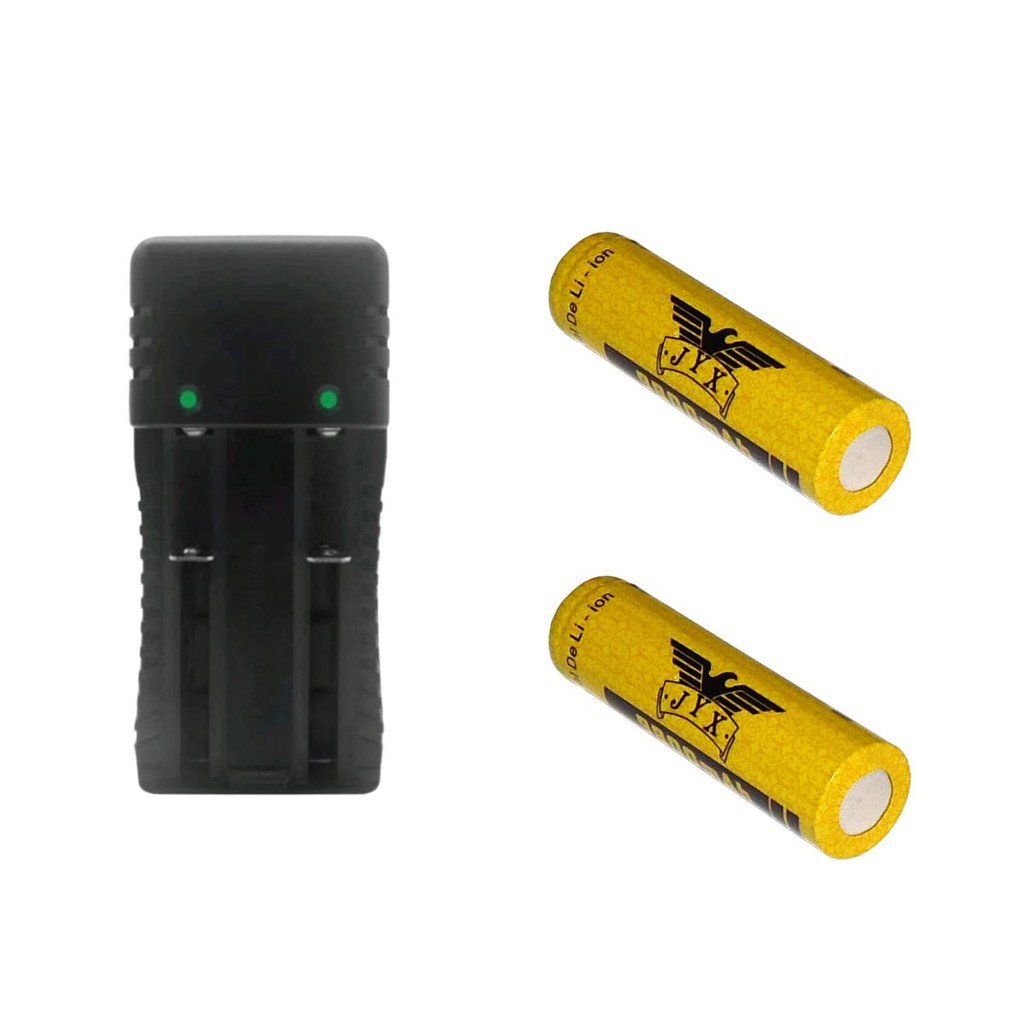 Kit Carregador Com Luz Indicadora De Carga De Baterias Duplo 2 Slot Bateria 26650, 18650 E 2 Baterias Recarregaveis