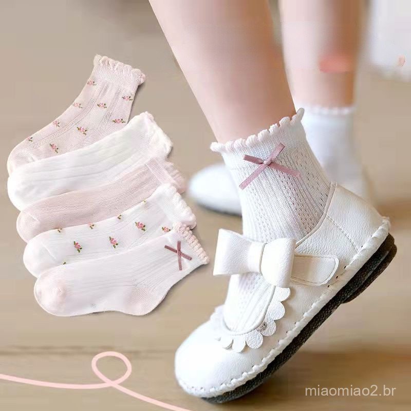 5 Pairs Girls Socks Summer Ultra-thin Mesh Baby Socks Bow Cotton Breathable Socks for Kids