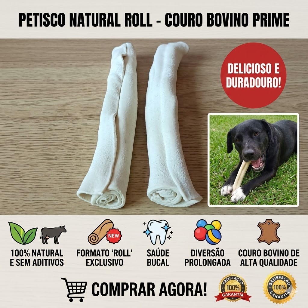 Osso de Couro Bovino Petisco Mastigável Tamanhos Diversos Tipo ROLL - escolha a variação