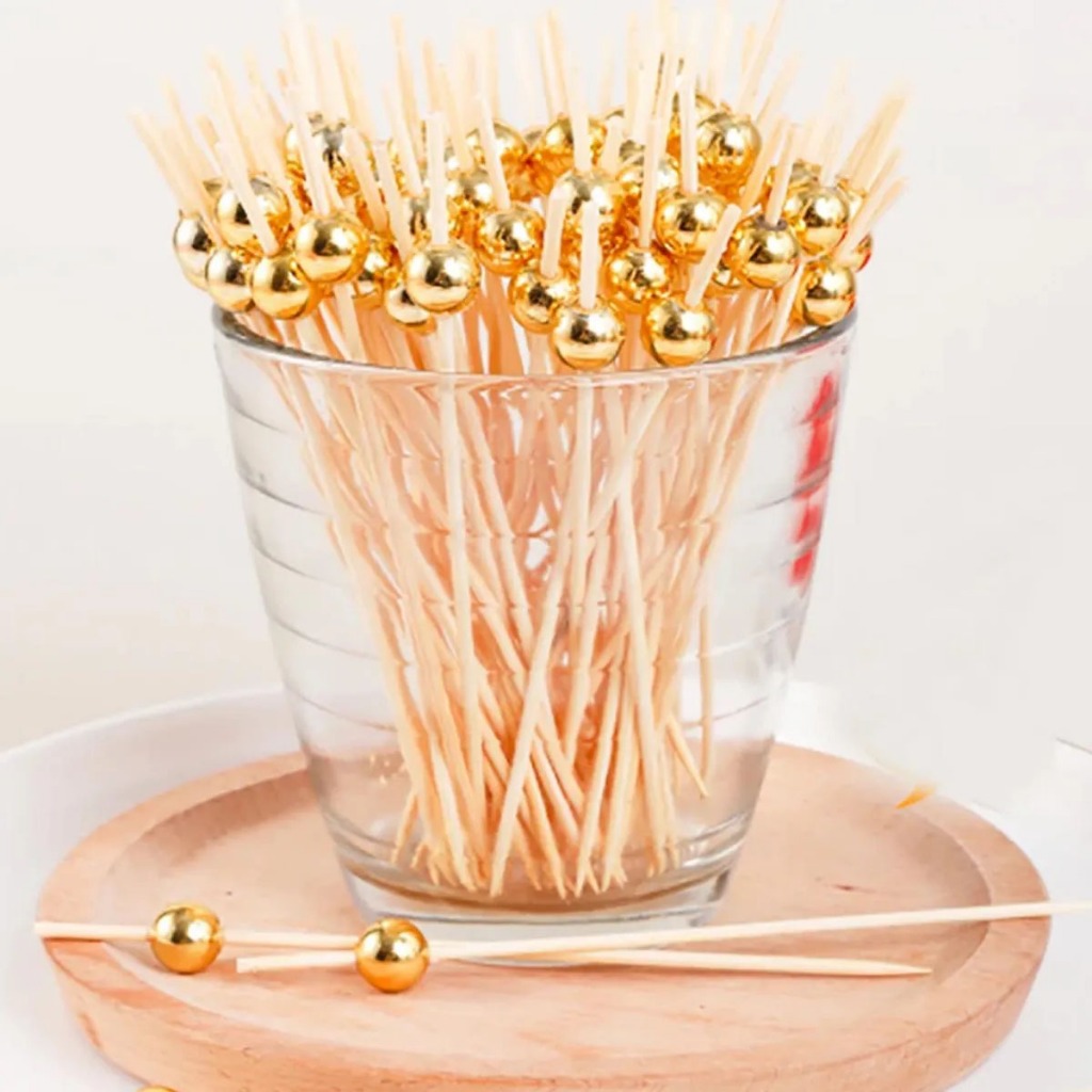 Palitos De Bambu Para Petiscos 12cm Bolinhas Douradas 20unid