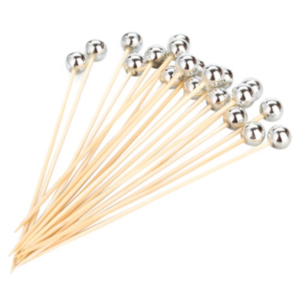 Palitos De Bambu Para Petiscos 12cm Bolinhas Prata 20unid