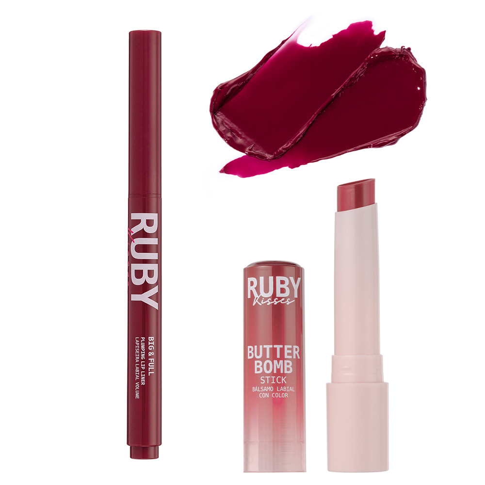 Lip Combo Gloss Stick Butter Bomb Merlot + Lapiseira Big&Full Red Wine - Ruby Kisses
