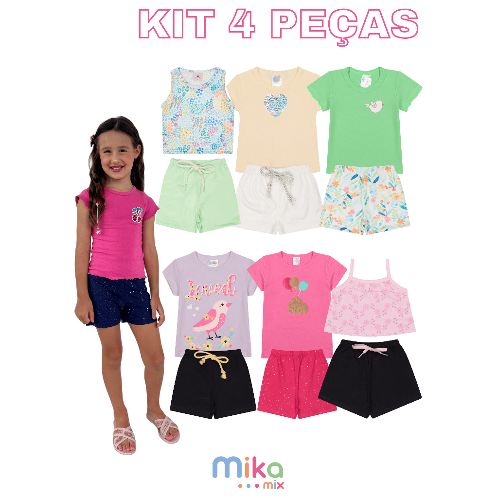 Kit Sortido de 4 Peças de Roupas Infantil Menina Kit com Conjuntos de Roupa Infantil Menina Verão Feminino Bebê