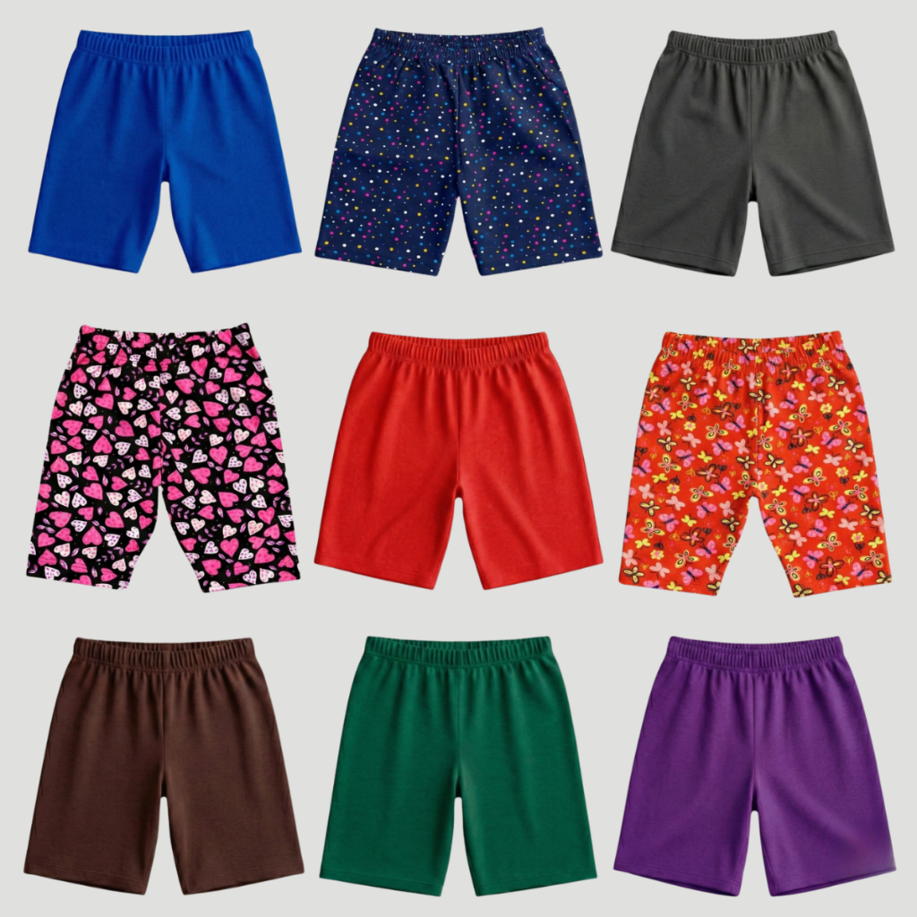 Kit 5 Peças Bermuda Ciclista Infantil Feminina Algodão Short Menina Escolar Lazer Kit Economico