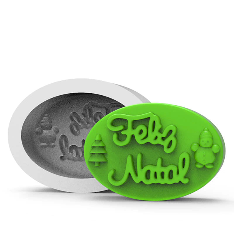 Molde de Silicone Oval Feliz Natal para Sabonetes Artesanais, Velas, Resina, Biscuit e Gesso
