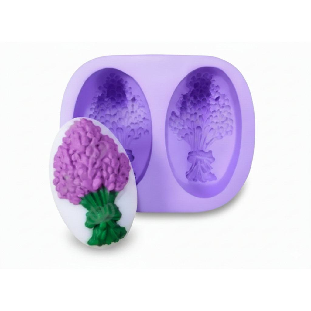 Molde de Silicone Maço de Lavanda Oval 2 Cavidades para Sabonetes Artesanais, Velas e Resina