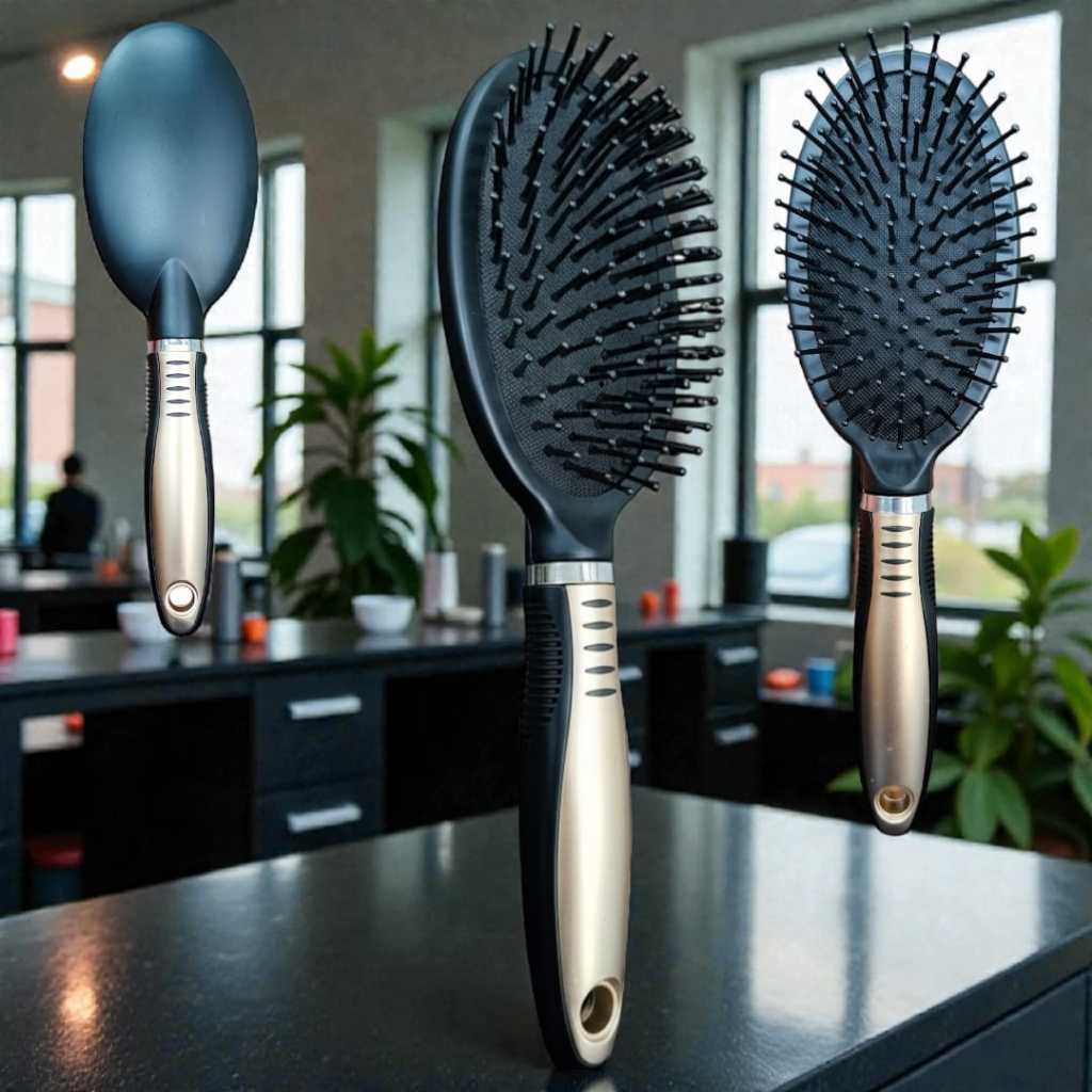 Escova De CabeloProfissional ModeloOvalCerdasDesilicone De Cabelereiro Pontas Macias base almofadada