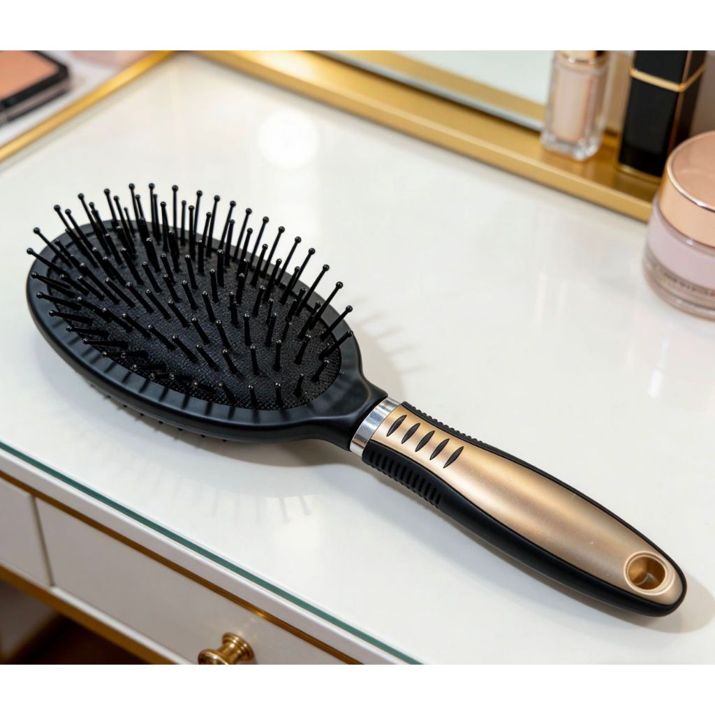 Escova Oval DeCabeloModeloRaqueteAlmofadada de cabeleleiro profissional em cerdas macias de silicone