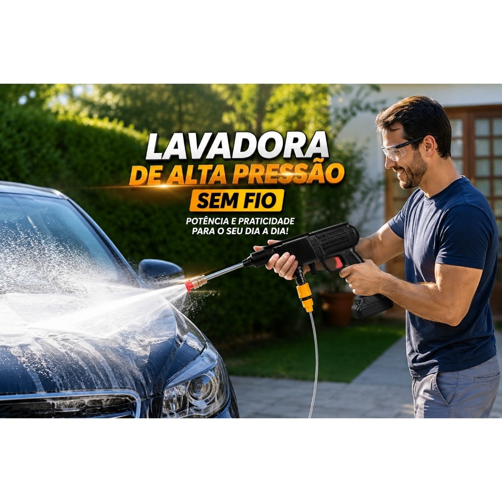 Pistola Lava Jato Portátil Recarregável Kit 8 Peças Limpeza