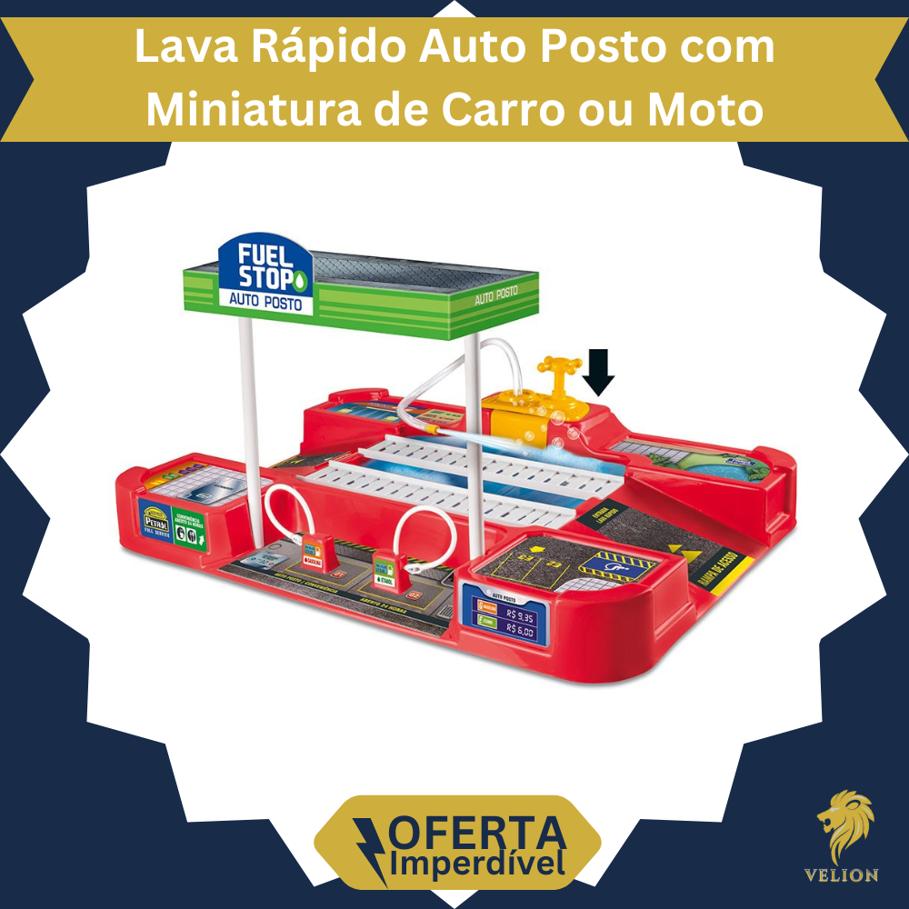 Pista Pit Stop Lava Jato Funcional Brinquedo Premium e Completo com Miniatura de Carro ou Moto