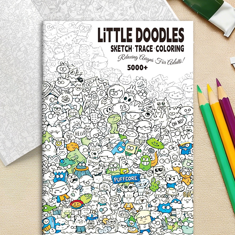 Série fofa intensiva divertida Padrão pequeno Material para colorir Série de cura Linha de grafite de desenho animado Co