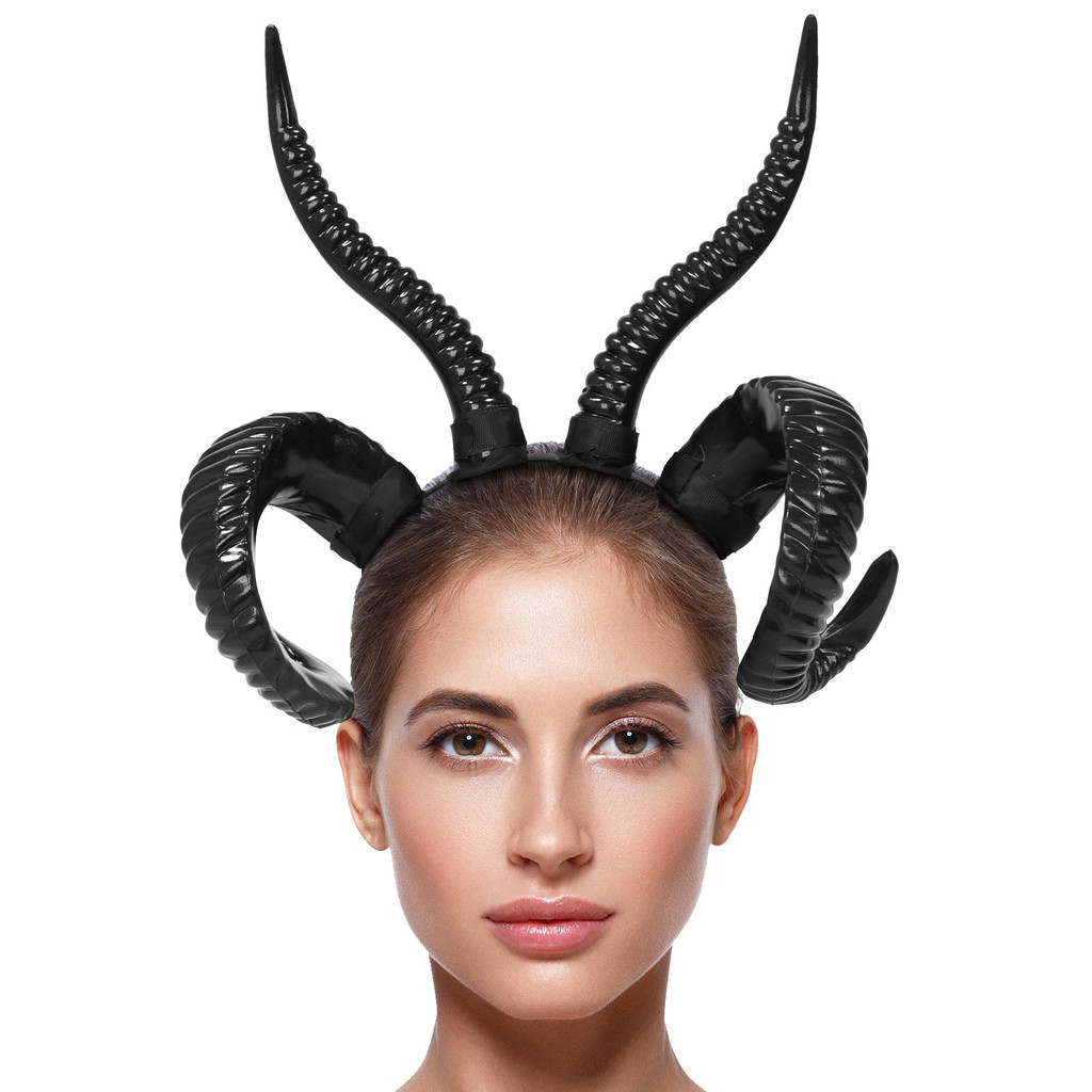 Dark Series Halloween Headgear Party Reunion Devil Horns Simulação Cos Props Grandes Chifres De Cabra Faixa De Cabelo