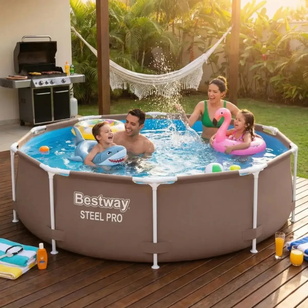 Piscina Estrutural 5000 Litros Bestway Steel Pro  3,05m x 76cm Grande de Montar Familiar Resistente com Estrutura de Aço