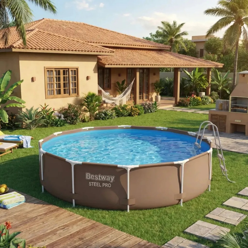 Piscina Estrutural Bestway Steel Pro 5000 Litros 3,05m x 76cm Montar Familiar Resistente De Aço Suporta 6 a 7 Pessoas