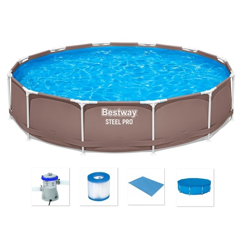 Piscina BESTWAY 5000 Litros Estrutural Standard Prestige BROWN Marrom Steel Pro Bomba Filtrante 220v Capa e Forro 4678 L