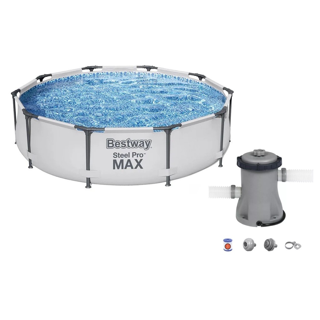 Piscina Bestway 5000 Litros Steel Pro Max CINZA 56406 com Bomba Filtrante 110v