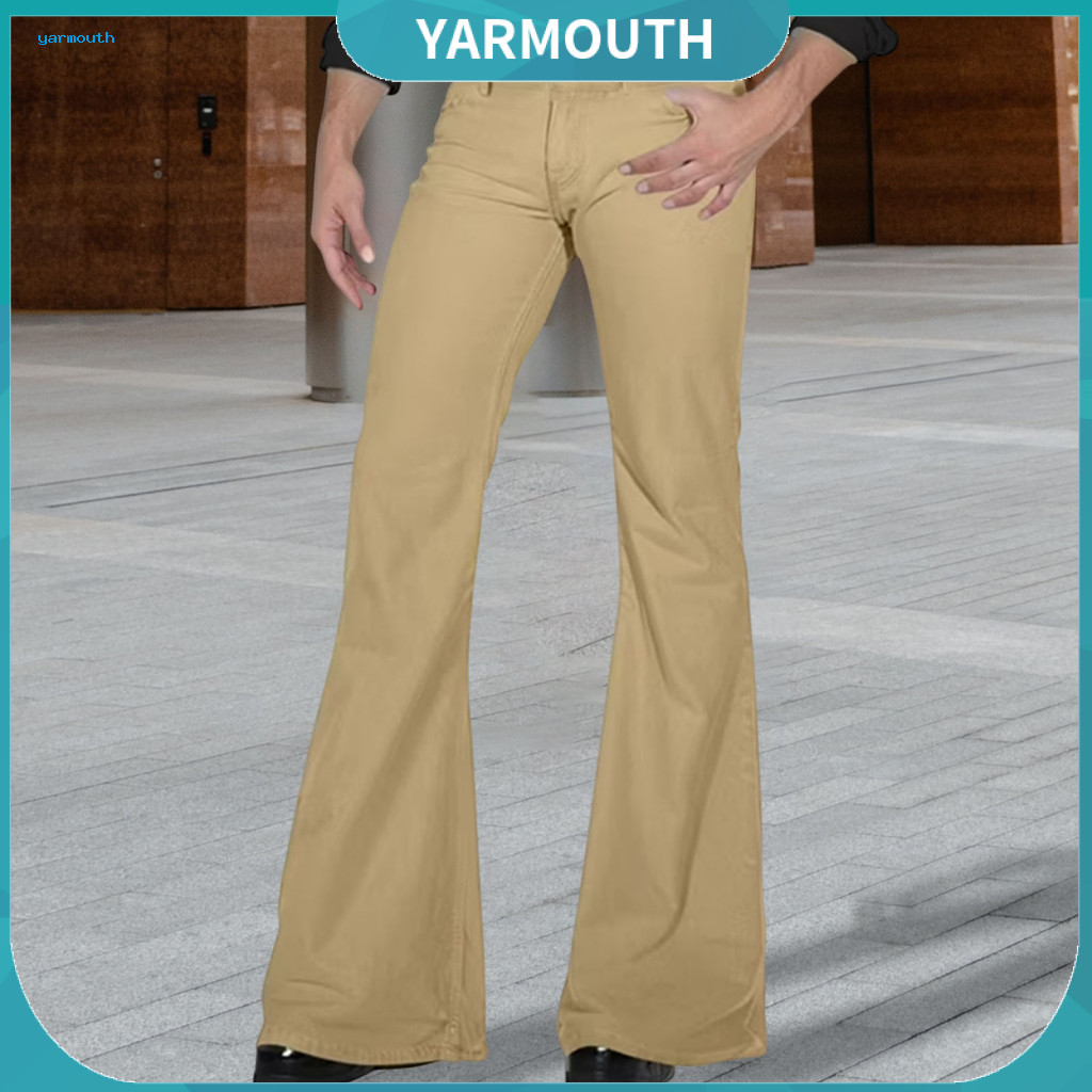 Casual Men Trousers Pocketed Men's Flared Pants with 4 Pockets Mid-rise Solid Color Button Zipper Fly Comfortable Work a