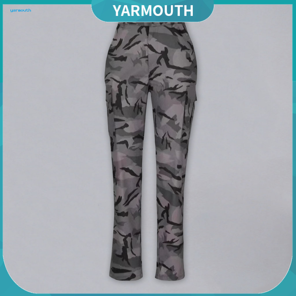 Women Cargo Pants Overalls Style Women’s Camouflage Mid-rise Straight Leg Button Zipper Fly Sporty Loose Fit with Mult