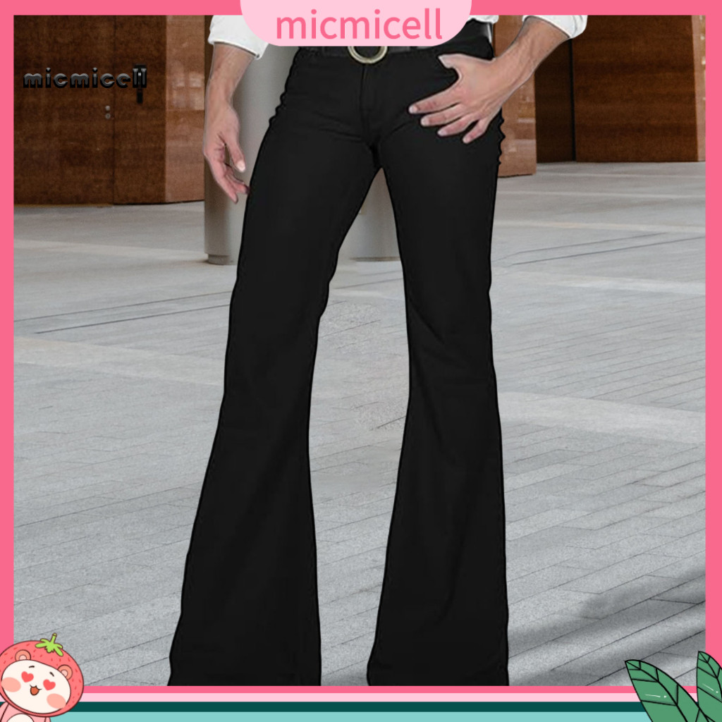 Men Casual Pants Breathable Trousers Men's Flared with 4 Pockets Mid-rise Solid Color Button Zipper Fly Comfortable Work
