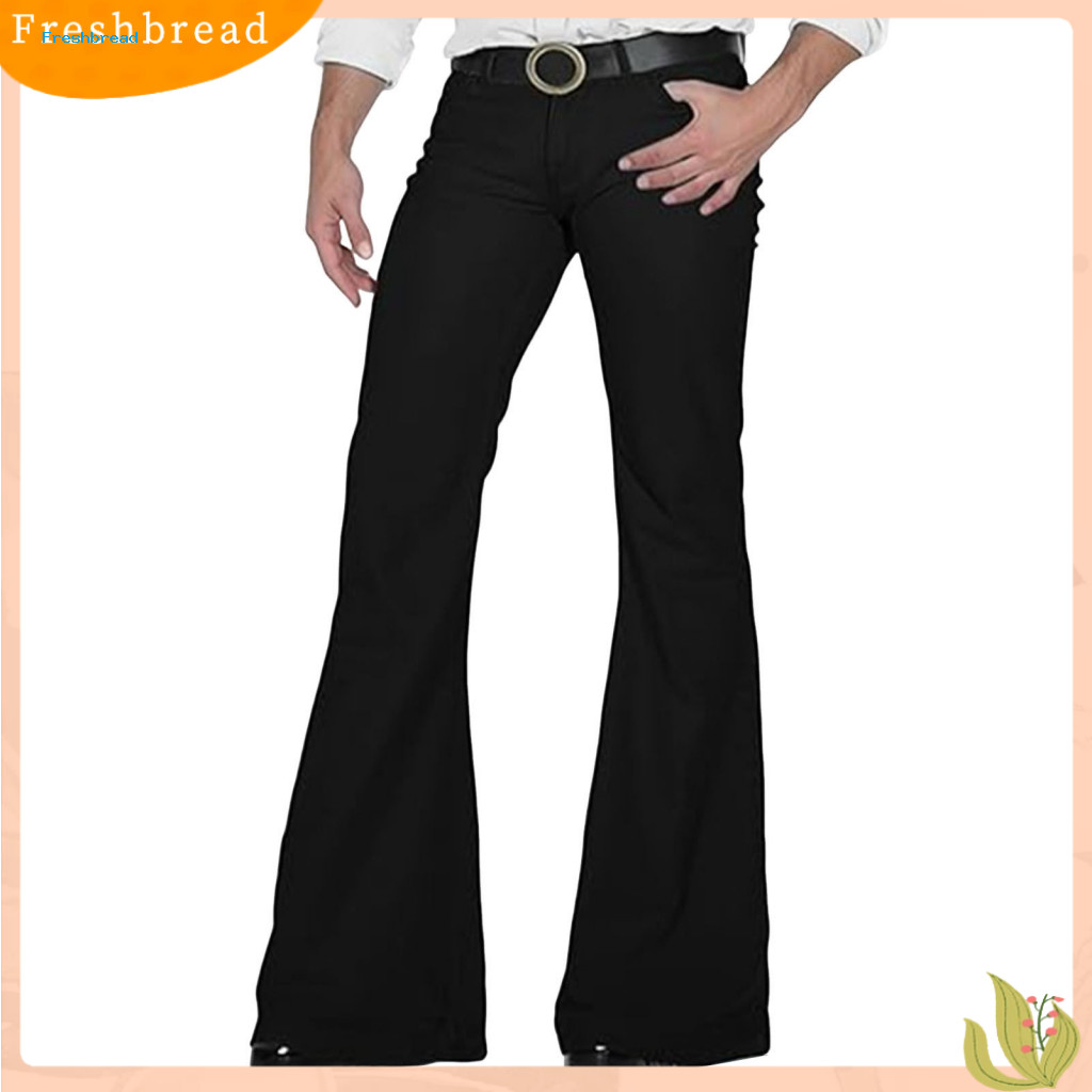Men Bell-bottom Pants Sporty Men's Flared with 4 Pockets Mid-rise Solid Color Trousers Button Zipper Fly Comfortable Wor