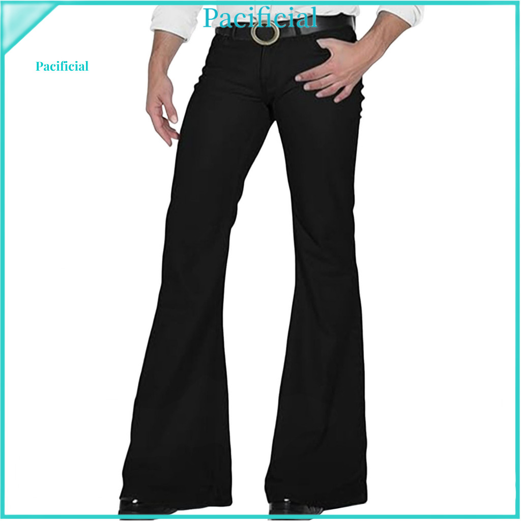 Casual Men Trousers Sporty Pants Men's Flared with 4 Pockets Mid-rise Solid Color Button Zipper Fly Comfortable Work and