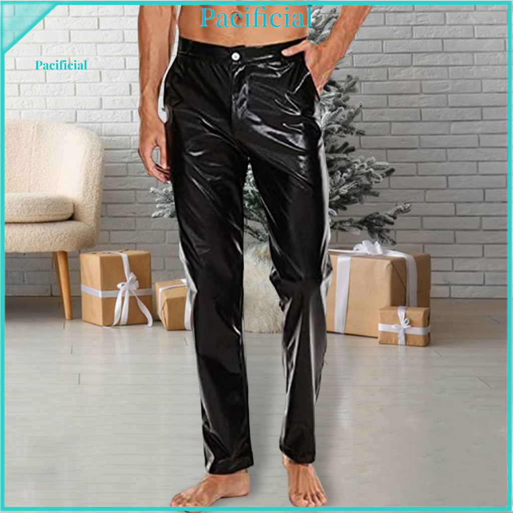 Men Trousers Durable Bamboo Fiber Pants for Men’s Mid-rise Shiny with Button Zipper Fly Reinforced Pockets Solid Color
