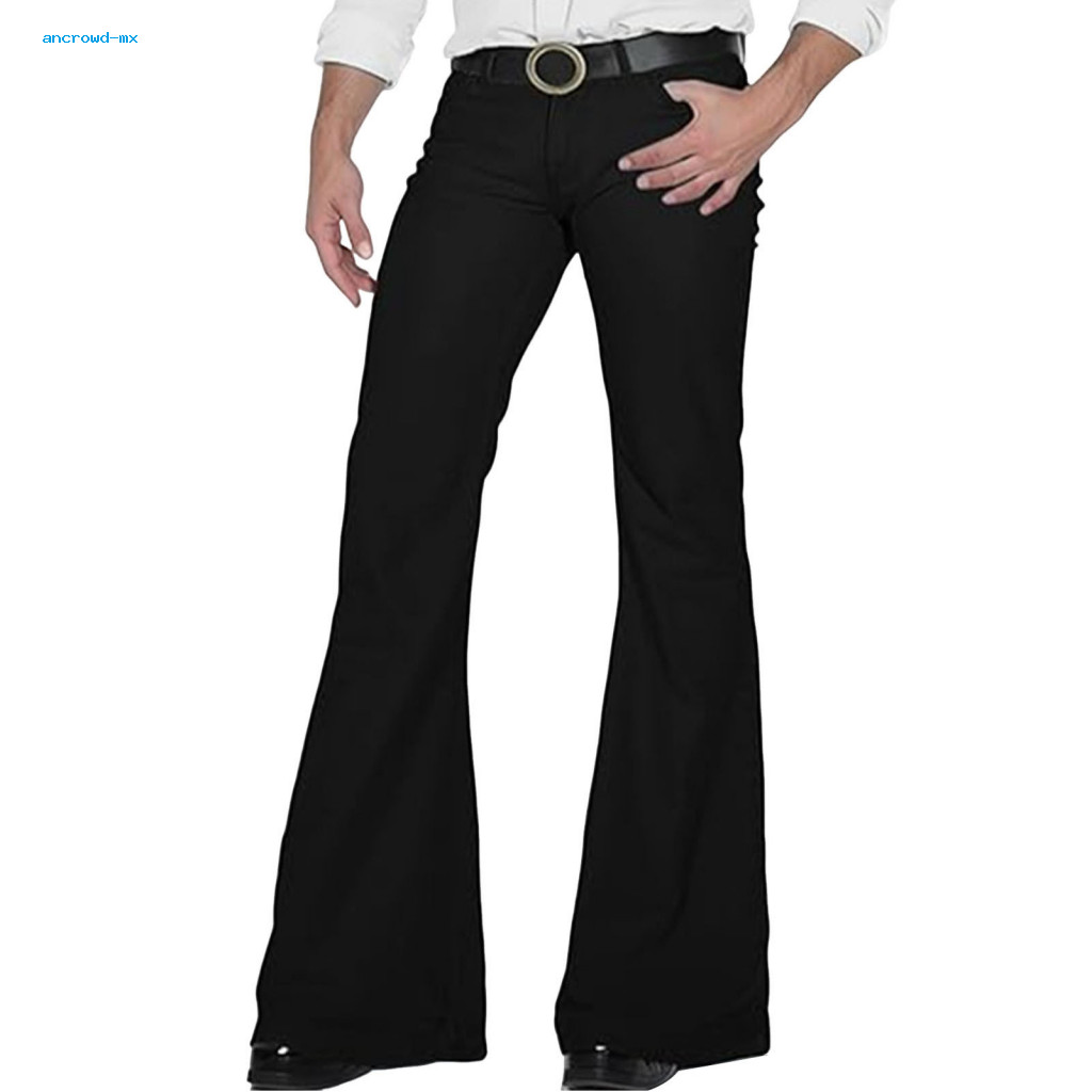 Men Trousers Pants with 4 Pockets Men's Flared Mid-rise Solid Color Button Zipper Fly Comfortable Work and Travel Casual