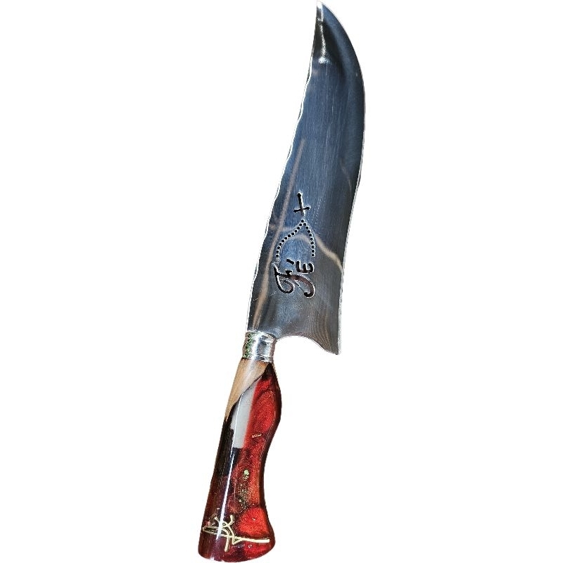 FACA PARA CHURRASCO AÇO INOX MODELO FÉ PICANHEIRA LARGA CABO HÍBRIDO EM RESINA E MADEIRA NOBRE