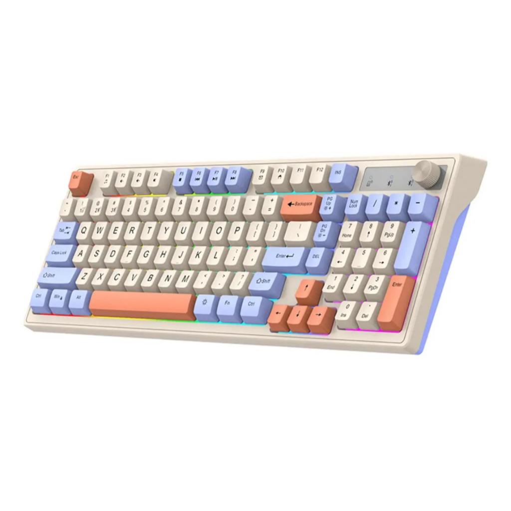 Mechanical Keyboard K98 2.4g Wireless 98-keys Bt Backlit, cor branco, laranja, azul.