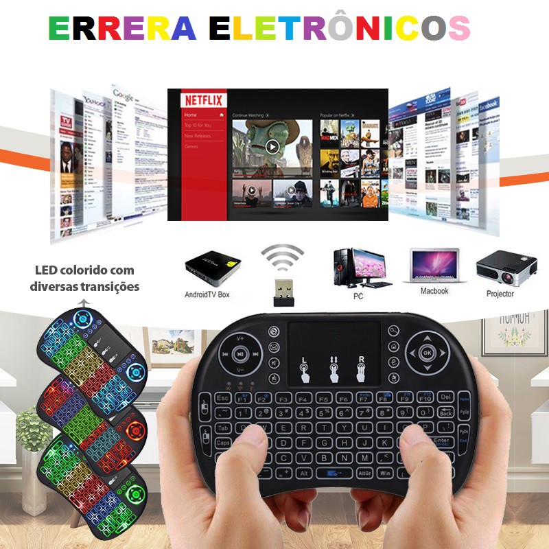 Mini Teclado Wifi Keyboard Controle Com Touchpad Backlit Led universal