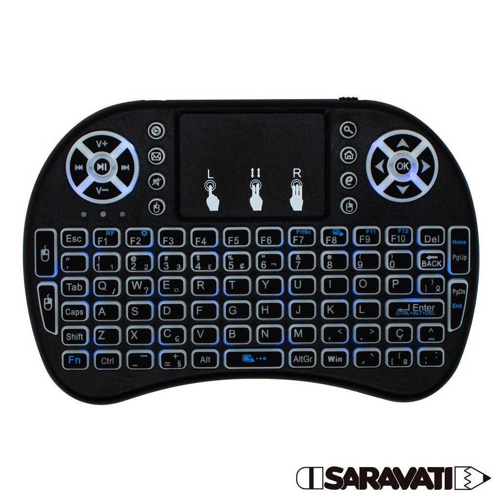 Mini Teclado Multimídia Wireless 2.4Ghz USB Backlit RGB