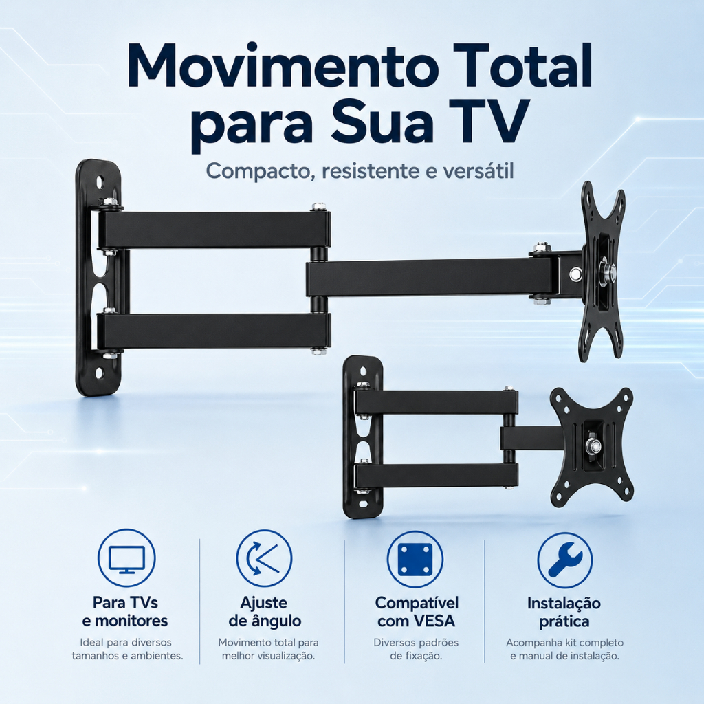 Universal TV Wall Mount Stand – Heavy Duty Adjustable Bracket with Extendable Arm, Space Saving Design & Easy Installati