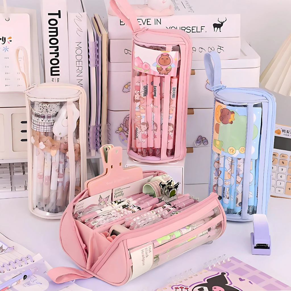 Estojo Organizador Necessaire Transparente Kawaii Viagem Porta Escova Dente Pincel Maquiagem Higiene
