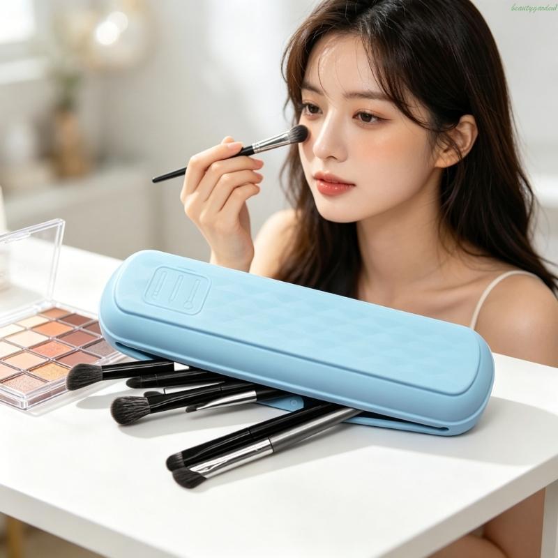 beauty1 Suporte Escova Silicone Compacto Fecho Seguro Armazena Seus Pincéis Cosméticos Adapta
