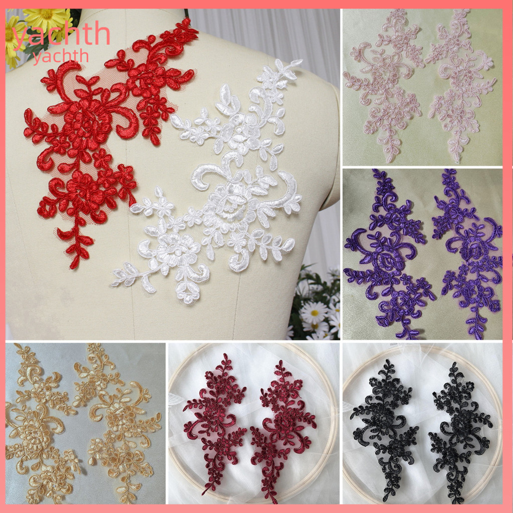 Hollow Lace Garment Diy 2 Pcs Embroidery Applique Flower Collar Patch for Wedding Gown Dress Bridal Crafts Sewing Fabric