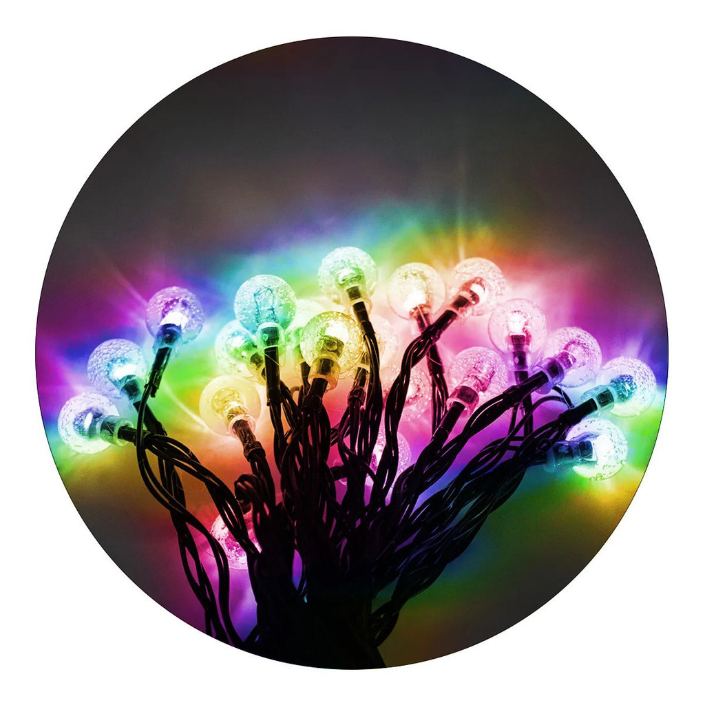 Cordão de Lâmpadas LED Pisca Bolinha Solar Colorido 5m