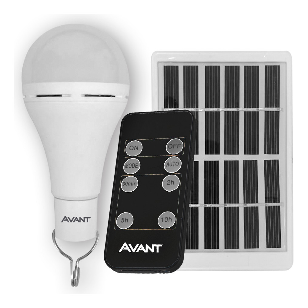 Lampada Led Pera Com Painel Solar 2w 6500k Branco Frio Autonomia Até 8h Cod: 963231305 Avant