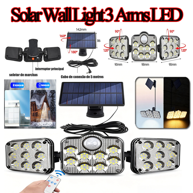 Atualizado！Holofote Led Ecolight Solar Com 3 Cabeças 800w Frete Grátis