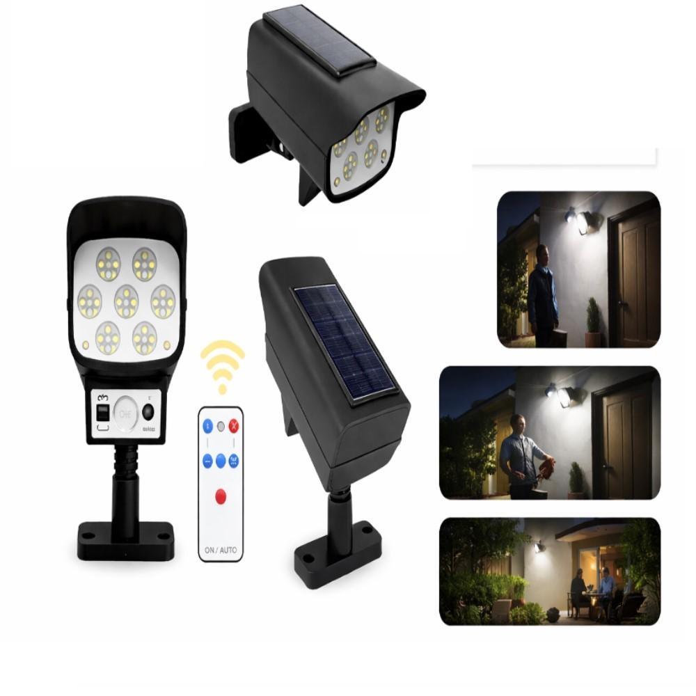 REFLETOR LUMINARIA SOLAR 63 LEDS SENSOR PRESENÇA CONTROLE REMOTO PAREDE ARANDELA BALIZADOR JARDIM AUTOMATICA SEM FIO