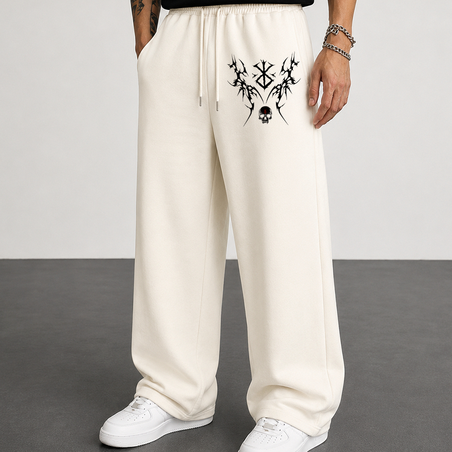 Calça Barra Reta Baggy Balão Wide Leg Estilosa Berserk Skull Guts Mark Sacrifice Anime Gym Treino Unissex