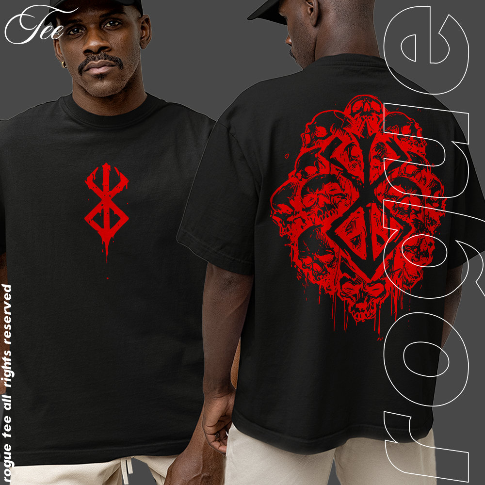 Camiseta Basica e OVERSIZED Guts Skull Sacrifice Mark Blood Red Berserk T-Shirt Unissex