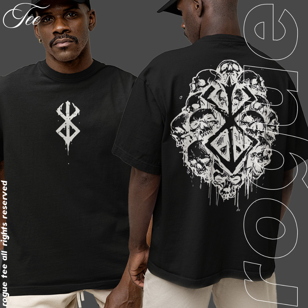 Camiseta Basica e OVERSIZED Guts Skull Sacrifice Mark Blood Berserk Armor Anime Unissex
