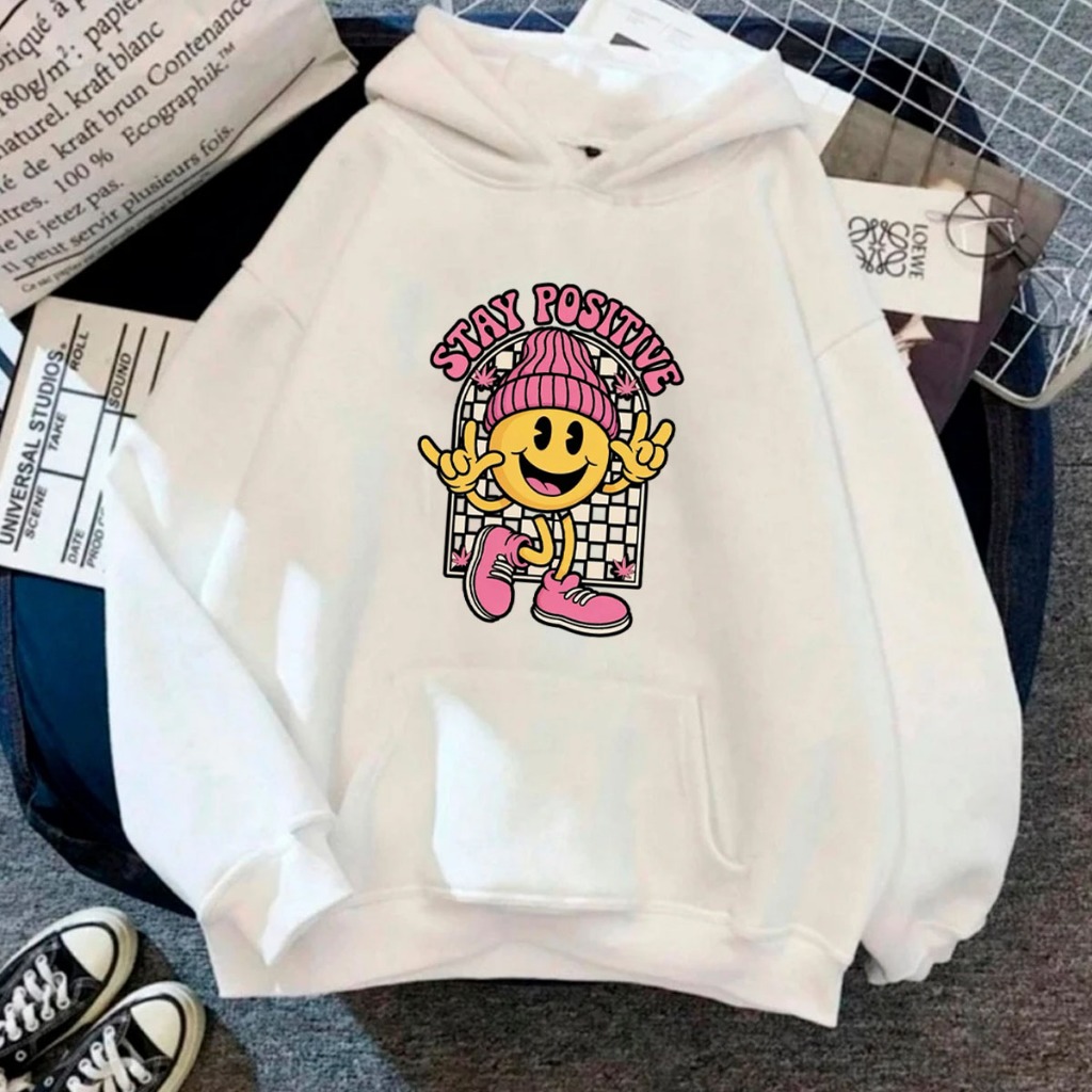Moletom Canguru Blusa Frio Inverno C/Capuz Confortavel Capote Positive Vibes Good Vibes Streetwear Casual