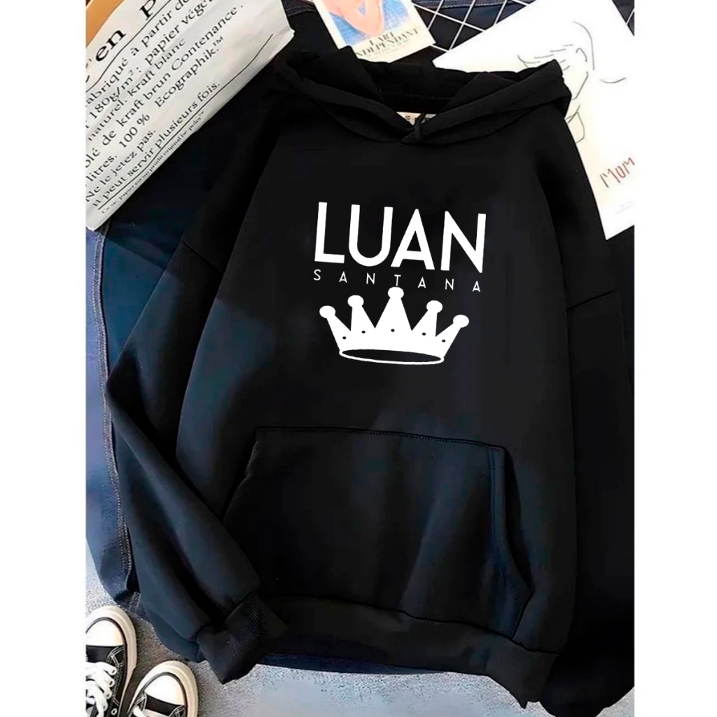 Blusa Canguru Inverno Capote Moletom Capote Unissex C/ Capuz Luan Satana Coroa Cantor Musico Brasil Casual RR