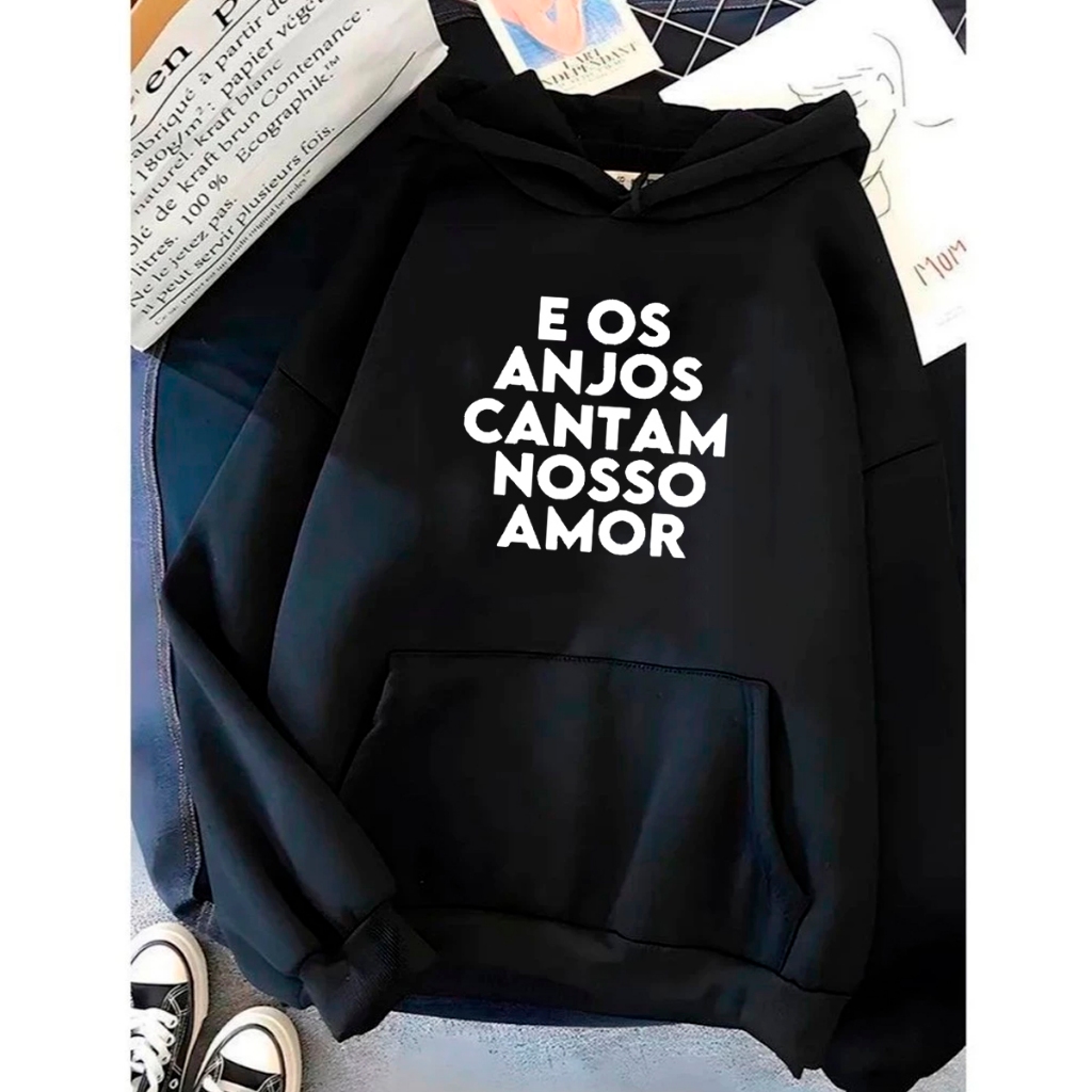 Blusa Canguru Inverno Capote Moletom Capote Unissex C/ Capuz Musica E Os Anjos Cantam Jorge e Mateus Sertanejo Casual