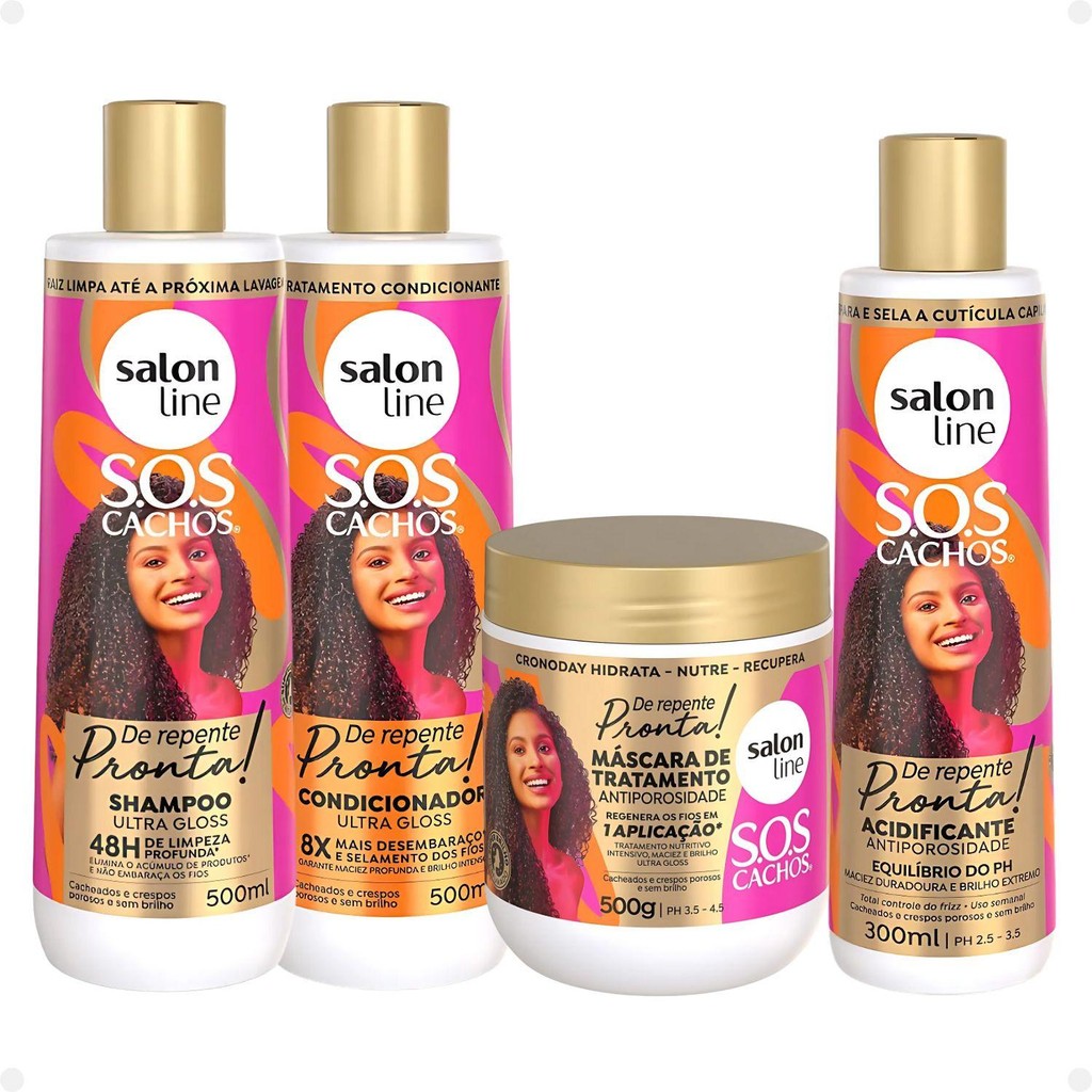 Salon Line Sos Cachos De Repente Pronta!: Shampoo, Condicionador, Máscara e Acidificante