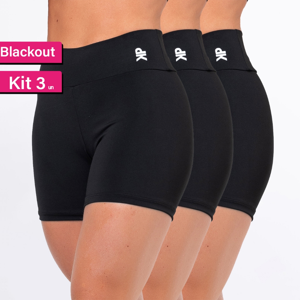 Kit 3 Short Fitness Feminino Blackout Zero Transparência Cintura Alta Biker Boxer Crossfit Corrida
