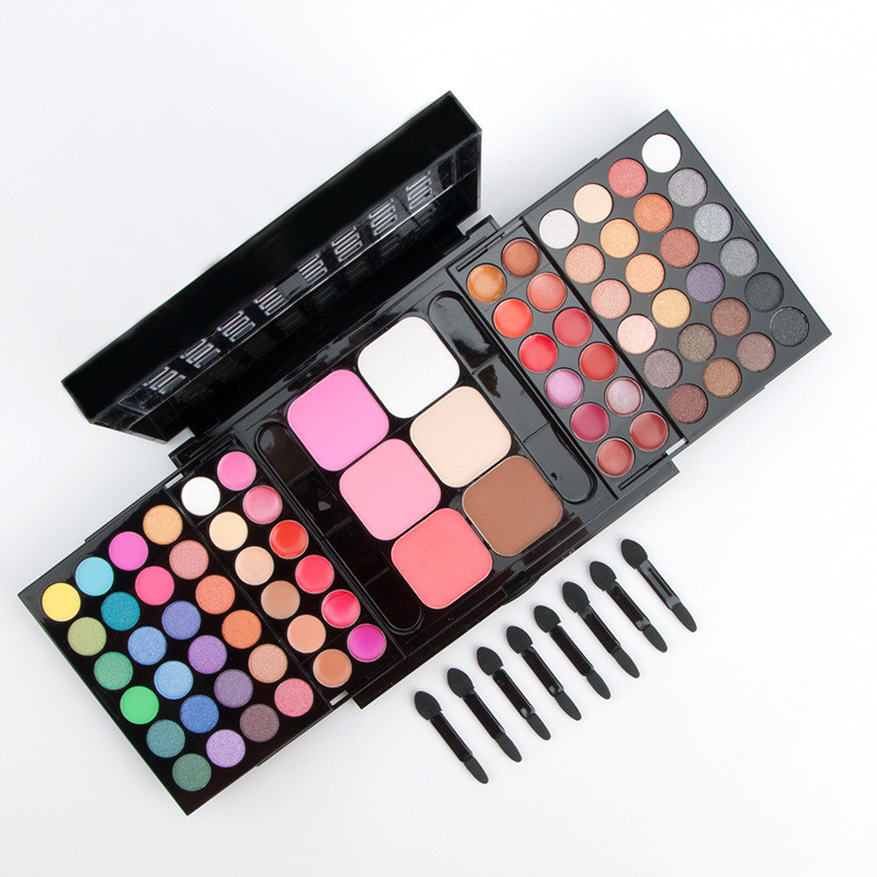 Double-layer sliding 78-color eyeshadow makeup palette with lip gloss and blush